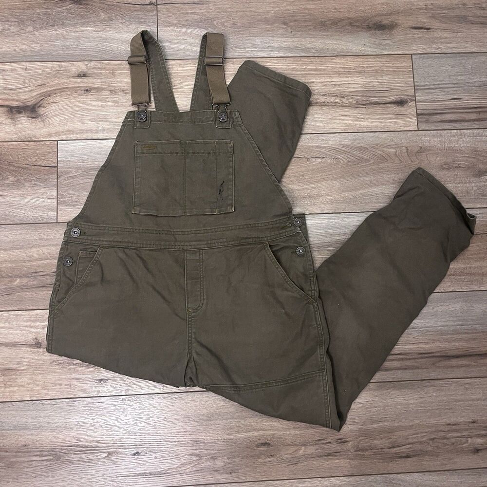 REI CO-OP Trailsmith Double Knee Canvas Overalls Khaki Olive Green Women’s 14